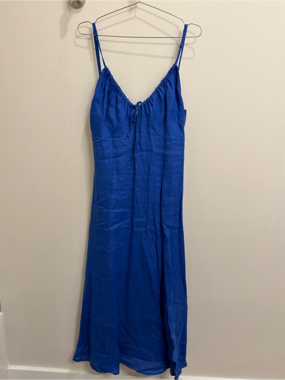 Blue Maxi Slip Dress with Adjustable Tie